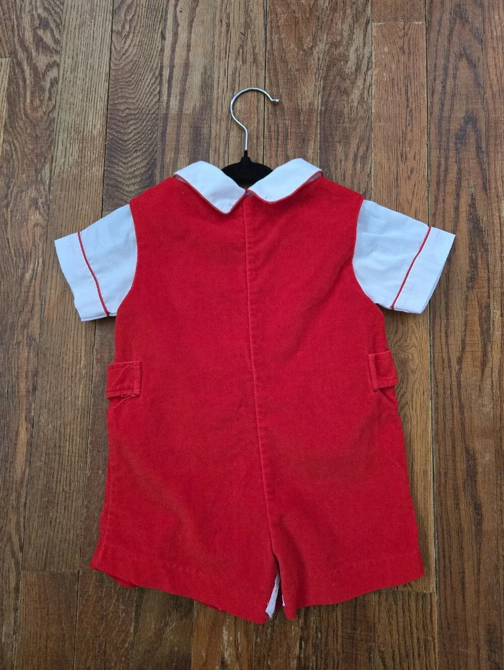 Vintage Baby 2Pc Set Red Velvet Romper Scotty Dog Embroidered Shirt 12-18M